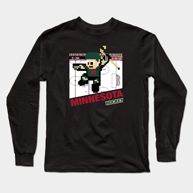 Minnesota Hockey 8 bit cartridge design Long Sleeve T-Shirt by MulletHappens